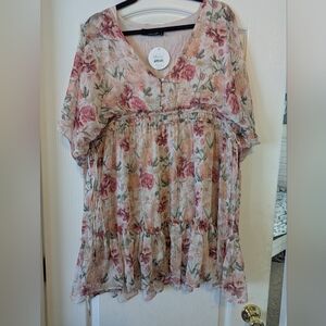 NWT Blue B Floral V-Neck Mini Dress